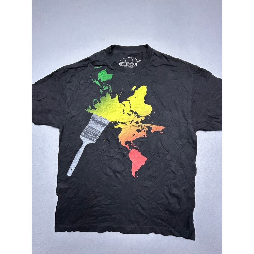 Eldon T-Shirt 100% Cotton Black World Map Graphic XL Mens
